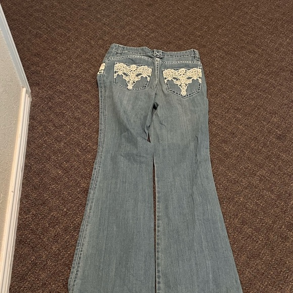 Boston Proper Blue Flare Jeans with Cream Lace - Picture 3 of 3